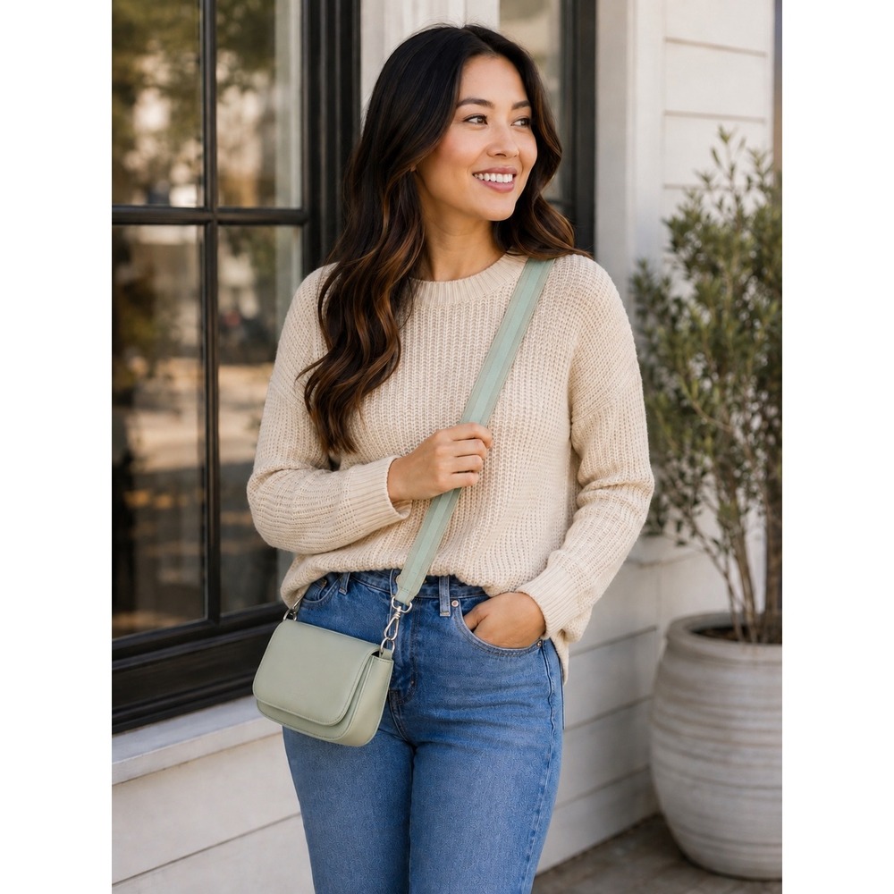 Mini Crossbody Fanny Pack Minimalist Travel Vacation Bag Small Sage Green EUC